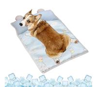 Cooling Mat, Pet Cooling Pad, Ice Gel Sleeping Mats, Built in Pillow Design for Indoor, Outdoor, Crate, Kennel, Car, Bedroom, Post Exercise, Hot Weather, Brown and Blue Colored