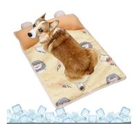 Cooling Mat, Pet Cooling Pad, Ice Gel Sleeping Mats, Built in Pillow Design for Indoor, Outdoor, Crate, Kennel, Car, Bedroom, Post Exercise, Hot Weather, Brown and Blue Colored