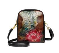 Coolives Mini Bolsos de Mano con Bandolera para Mujer Clutches en Cuero PU Carteras de Mano Bolso de Hombro Pequeña étnico Flores Damas Exótico Bolso de señora para Mamá Marrón Oscuro