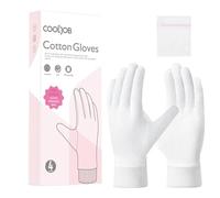 COOLJOB Guantes de algodón blancos con puños ajustados, hidratantes para manos secas, alivio del eccema y tratamiento de spa nocturno, guantes transpirables para inspección de monedas de joyería (4