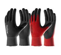 COOLJOB Guantes de jardinería para hombre, 6 pares de guantes de jardín con revestimiento de goma transpirable, talla mediana para hombres, negro y rojo (media docena de M)