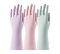 COOLJOB Guantes de limpieza de goma, guantes domésticos reutilizables con forro, guantes de látex impermeables y antideslizantes, rosa, verde, morado (3 pares S)