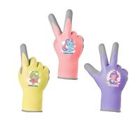 COOLJOB Guantes para niños, 3 pares de guantes de jardín para niños, revestimiento de látex antideslizante, guantes de trabajo para niños de 6 a 8 años (talla niña)