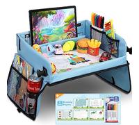 COOLJOY Bandeja Viaje Coche Niños, Mesa con Tablero Impermeable del Acolchado Suave, Paredes Laterales Robustas - Bandeja de Comida y Bocadillos Asiento de Auto, Viaje Aéreo