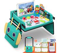 COOLJOY Mesa Coche para Niños, Bandeja de Viaje Niños, Bandeja Impermeable para Coche, Cochecito, Avión, Tablero Organizador Plegable de Coche con 5 Papeles de Dibujo Educativo y Pluma de 6 Colores