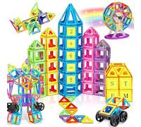 COOLJOYA Bloques Magneticos Construccion Niños 120 Piezas Magneticas Niños, Bloques de Construcción Magnéticos Juguetes Niños 3 4 5 6 7 8 Años