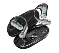 CoolJumper Auriculares de oreja abierta, auriculares inalámbricos Bluetooth 5.4 con pantalla LED, funda de carga, gancho para auriculares 80 horas de reproducción con micrófono, IPX7 impermeable