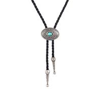 COOLLA Bolo Tie - Gargantilla de piel con colgante vintage turquesa para mujeres y hombres, Metal