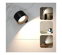 Coollamp Lámpara de pared LED, Apliques Pared Interior con Batería recargable 3 modos de color Regulable Rotación de 360 grados Control táctil, Aplique a pilas para leer junto a la cama Negro