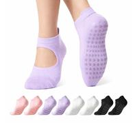 CoolMate Calcetines de pilates con agarres para mujer, calcetines de yoga, calcetines antideslizantes para mujer, regalos del día de San Valentín para ella, A-01a. 4 pares con parte superior abierta
