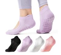 CoolMate Calcetines de pilates con agarres para mujer, calcetines de yoga, calcetines antideslizantes para mujer, regalos del día de San Valentín para ella, A-01a. 4 pares con parte superior abierta