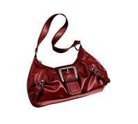 COOLOYA Bolso de mano de piel sintética brillante para mujer, con asa superior, hebilla Y2K, estilo retro, punk, Rojo vino, Talla única, Suave