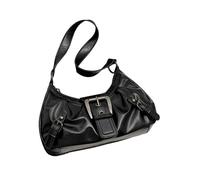COOLOYA Bolso de mano de piel sintética brillante para mujer, con asa superior, hebilla Y2K, estilo retro, punk, Negro -, Talla única, Suave