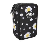 CoolPack Estuche XXL para lápices de 3 compartimentos, estuche escolar triple, estuche para niñas, niños, estuche de 44 piezas, estuche de 3 pisos, color negro margarita, Multicolor., Estuche para