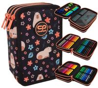 CoolPack Estuche XXL para lápices de 3 compartimentos, estuche escolar triple, estuche para niñas, niños, estuche de 44 piezas, estuche de 3 pisos, capibara, Multicolor., Estuche para