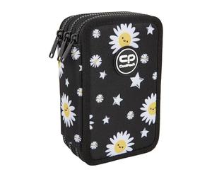 CoolPack Estuche XXL para lápices de 3 compartimentos, estuche escolar triple, estuche para niñas, niños, estuche de 44 piezas, estuche de 3 pisos, color negro margarita, Multicolor., Estuche para