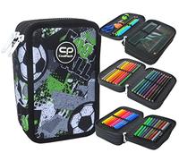 CoolPack Estuche XXL para lápices escolares de 3 compartimentos, estuche triple para niños Let's Goal Football Pencil Case 44-Piece Filled Student Case 3-Tier, gris