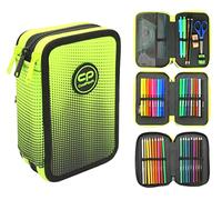 CoolPack XXL Pencil Case 3-Compartment School Pencil Case, Triple Pencil Case for a Boy, Ombre Pencil Case 44 Pieces Filled Student Case 3-Tier, yellow, Pencil case