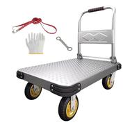 Coolpleasant Carro De Plataforma Resistente, Plataforma Rodante De Acero con Capacidad De 600 Kg, Carretilla De Mano Plegable con Plataforma Plana De 90x60 Cm para Carga Y Almacenamiento