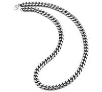 COOLSTEELANDBEYOND 9mm Ancho 60cm Largo Barbada Cadena, Miami Cadena Cubana Collar de Hombre, Hip Hop, Acero Plata Negro Dos Tonos