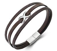 COOLSTEELANDBEYOND Amor Infinito Número 8 Entretejido Tres Hilos Marrón Trenzado Cuero Pulsera Brazalete de Hombre de Mujer