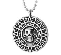 COOLSTEELANDBEYOND Colgante con Calavera Azteca y Laberinto Hopi para Hombre, Tono Plata Antigua, Símbolo de la Vida Tribal