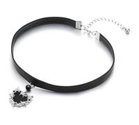 COOLSTEELANDBEYOND Collar Choker Gótico, Banda de Satén Negro con Colgante de Corazón con Púas y Cuenta Negra, Joyería Punk Ajustable