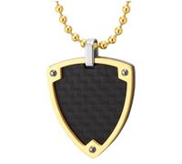 COOLSTEELANDBEYOND Collar con Colgante de Escudo para Hombre con Incrustación de Fibra de Carbono Negra, Marco Dorado de Acero Vikingo