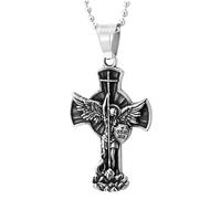 COOLSTEELANDBEYOND Collar Cruz San Miguel Hombre Colgante Arcángel Escudo Espada Amuleto Religioso Acero