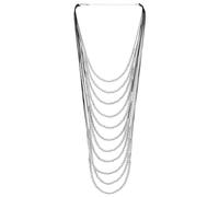 COOLSTEELANDBEYOND Collar de Cuentas Plateadas en Capas para Mujer con Cordones Negros Joyería de Moda Larga de Múltiples Filas