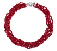 COOLSTEELANDBEYOND Collar de Múltiples Hilos con Cuentas Rojas Gargantilla de Cristal Torcida con Cierre de Bola Brillante Joyería
