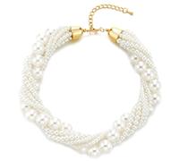 COOLSTEELANDBEYOND Collar de Perlas Gruesas en Capas, Perlas Sintéticas con Tapas Doradas, Regalo de Boda Impactante