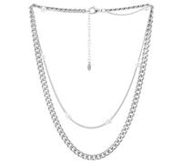 COOLSTEELANDBEYOND Collar en Capas Plateado para Mujer, Cadena de Perlas Sintéticas y Cadena Curb, Estilo Punk Llamativo