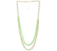 COOLSTEELANDBEYOND Collar Largo con Cadena Dorada y Hilos de Cuentas Verdes, Joyería Multicapa de Declaración