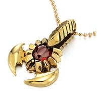 COOLSTEELANDBEYOND Color Oro Colgante Escorpión Rey con Circonio Cúbico Rojo, Collar con Colgante de Hombre, Acero, Bola Cadena 75CM