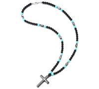 COOLSTEELANDBEYOND Cruz Colgante Perla Cadena Collar, Hombre Collar, Negro Ónix Turquesa y Hematites, Espiritual Joyería