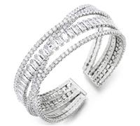 COOLSTEELANDBEYOND Deslumbrante Cuff Pulsera con Cristal Pavé Filas, Ajustable Extremo Abierto, Boda Pulsera, Nupciales Joyería