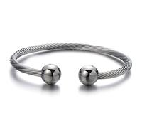 COOLSTEELANDBEYOND Elástica Ajustable Magnetico, Terapia Pulsera de Hombre, Acero Inoxidable, Cable de Acero, Color de Plata, Espejo Pulido