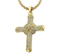 COOLSTEELANDBEYOND Hombre Mujer Grande Oro Colgante de Nudo Cruz con Circonita, Collar Acero Inoxidable, Cadena Cuerda 75CM
