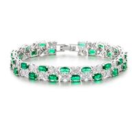 COOLSTEELANDBEYOND Mujer Esmeralda Verde y Blanco Circonio Cúbico Tenis Pulsera, Oval Piedra Brazalete Pulsera, Lujo, Boda