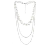 COOLSTEELANDBEYOND Mujer Statement Declaración Collar, En Capas Tres Hilos Blanco Perla y Cuentas Cadena, Vestir Boda Banquetes