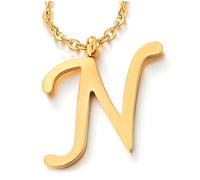COOLSTEELANDBEYOND Nombre Inicial Letra del Alfabeto N Colgante, Collar de Mujer Hombre, Acero Inoxidable Color Oro, 50cm Cadena Cuerda