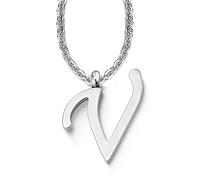 COOLSTEELANDBEYOND Nombre Inicial Letra del Alfabeto V Colgante, Collar de Mujer Hombre, Acero Inoxidable,50cm Cadena Cuerda