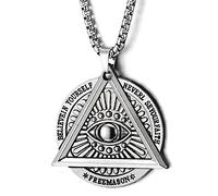 COOLSTEELANDBEYOND Ojo de Dios que Todo Lo ve de Dentro Triángulo Pirámide Colgante, Colgante Collar de Hombre Mujer, Cadena de Trigo 72CM