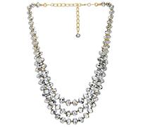 COOLSTEELANDBEYOND Plata Gris Cristal Cuentas y Oro Separadores Statement Collar, Tres Hilos En Capas Collar, Cascada