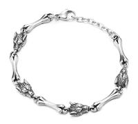 COOLSTEELANDBEYOND Pulsera de Cadena con Cabeza de Lobo Gótica para Hombre, Enlace de Huesos de Acero Inoxidable, Estilo Punk Biker