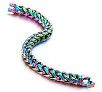 COOLSTEELANDBEYOND Pulsera Franco Cadena de Enlace de Acero Oxidado Arcoíris para Hombres y Mujeres, Minimalistas, Rock Punk