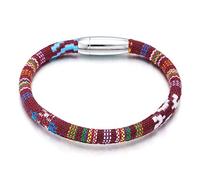 COOLSTEELANDBEYOND Rojo Tribal Arte Popular Etnico Pulsera, Hombre Mujer Niños Pulsera del Abrigo con Cierre Magnético