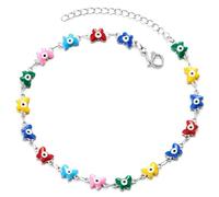 COOLSTEELANDBEYOND Tobillera de Mariposas Multicolor con Esmalte para Mujer, Cadena con Ojo Turco Ajustable, Joyería de Suerte para Playa