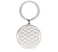 cooltime Llavero con colgante de acero inoxidable con diseño de mandala de flor de la vida, plata, 0.97"